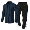 thumbnail image 2 of LEKDFST Men Renaissance Set Pirate Viking Shirt Pant BK1 L, 2 of 3
