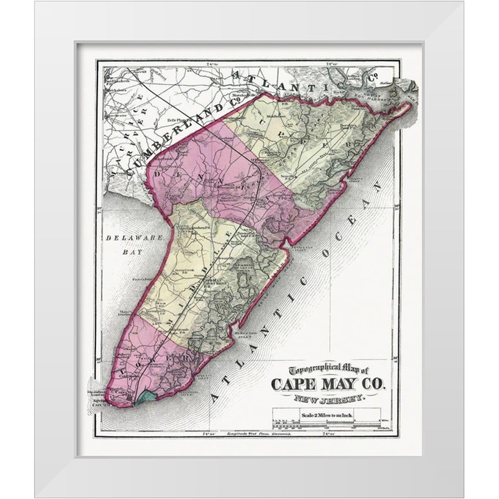 Beers 26x30 White Modern Wood Framed Museum Art Print Titled - Cape May New Jersey - Beers 1872