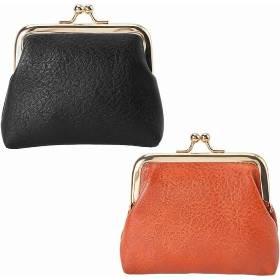 2pcs Kiss Lock Coin Purse Leather Coin Purse Mini Pouch With Clasp Snap Closure Wallet PU Waterproof Small Money Bag Pocket Wallet Buckle