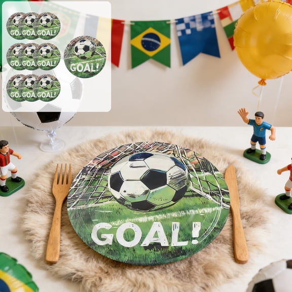 Soccer Theme Party Tableware Set Disposable Paper Plates Cups Napkins Straws for Sports Viewing Birthday Team Event Decorations
