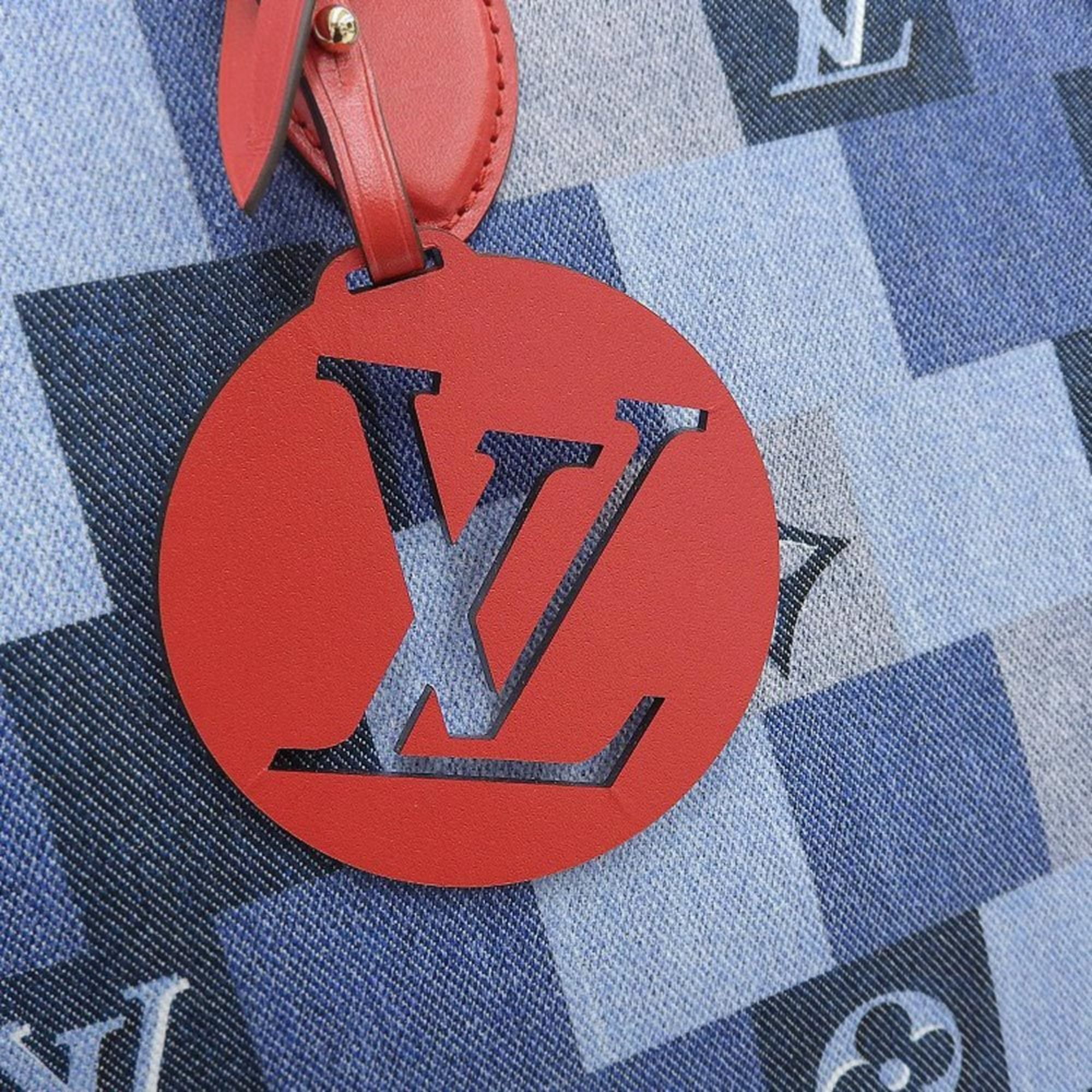 Pre-Owned Louis Vuitton LOUIS VUITTON Monogram Denim On The Go GM 2WAY Bag  Blue Red M44992 (Like New) 