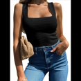 thumbnail image 1 of Camisetas Sin Mangas Acanaladas para Mujer, Verano 2025, Cuello Cuadrado, Informales, Ajustadas, de Punto. Negro XXL, 1 of 7