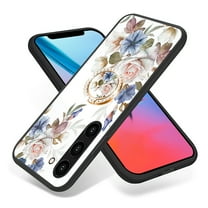 Allytech Galaxy S24 Plus Case with Glitter Ring Holder, Floral Design TPU Back Cover for Girls Women Anti-Scratch Kickstand Shockproof Bumper Phone Case for Samsung Galaxy S24 Plus