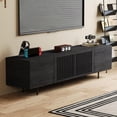 thumbnail image 4 of Mid Century Modern Black TV Stand for 70 Inch and Larger TVs, 70.87" Media Console with Solid Wood Slatted Doors, Metal Base, Stylish Entertainment Center for Living Room or Bedroom, 4 of 7