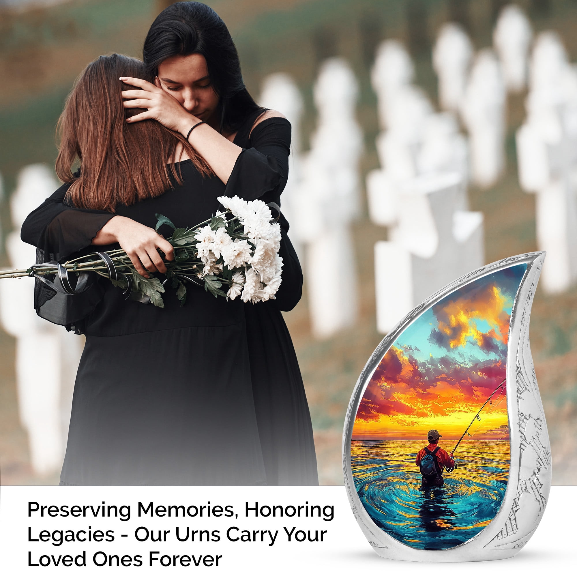 SABURIAL Fishing Urn - Burial Urn for Ashes - Combo 2 - Large with 3 Inch Pack of 2 - Keepsake Urns for Men & Women - Human Remains for Mom & Dad - Memorial Urns for Human Ashes