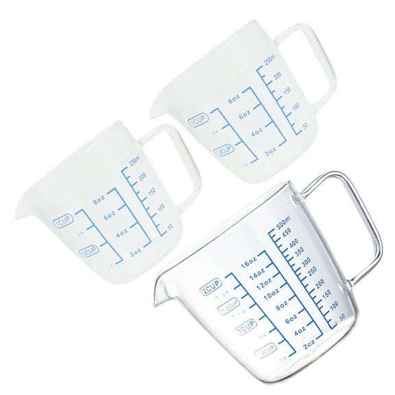 FRCOLOR Transparent Glass Measuring Cups with Comfortable Handle for Accurate Measurements 3pcs