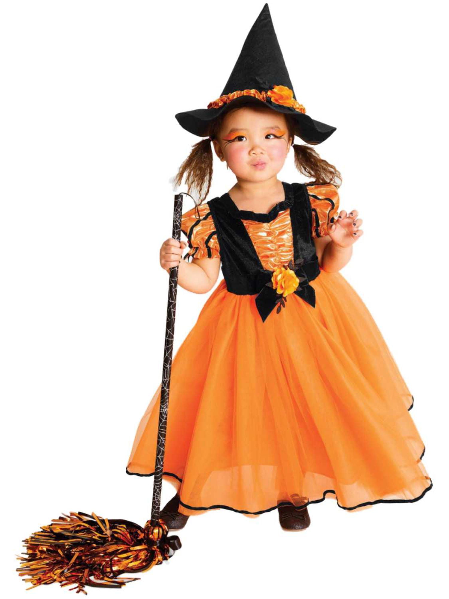 Infant Girls Orange Fancy Witch Costume Shiny Flower Halloween Dress 18 ...