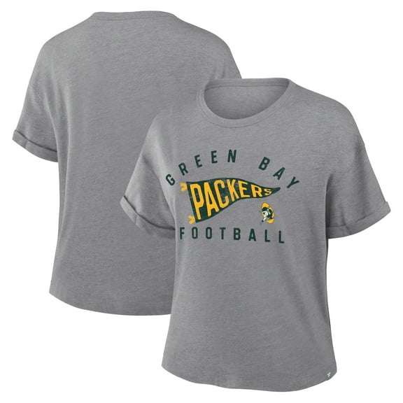 Women's Fanatics Heather Gray Green Bay Packers Pennant Wave Tribute Tri-Blend Boxy T-Shirt