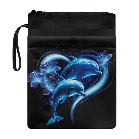 HELLHERO Polyester Fabric Bible Case Bag for Men - Book Lovers Gift for Paperbacks Notebook Book Zipper, 11.42 x 8.66 Inch, Dolphins