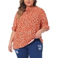 thumbnail image 2 of DARING DIVA Women's Plus Polka Dots Print Ruffle Hem Mock Neck Blouse 1X Orange, 2 of 6