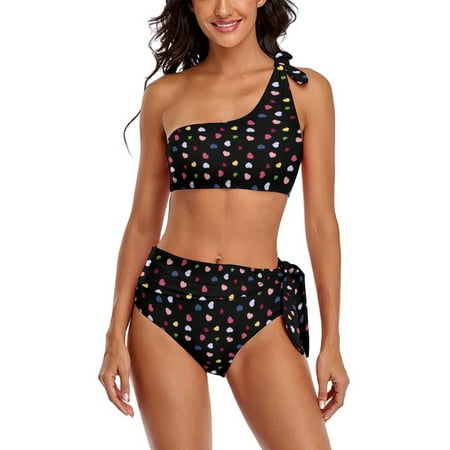 2025 Size Plus Biquinis Sport Suit Bathing Swimwear Set Bikini Waist High Forever You Love I Swimsuit Bikini Print Heart Red