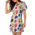 thumbnail image 2 of Honeii Watercolor Teapots Print Women's Loose Short Sleeve Nightgown, Soft Cotton Sleepwear, Comfy Loose Fit Pajama Dress for Sleep and Lounge, 2 of 6