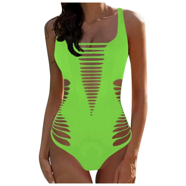 Wyzesi Bodysuit Bikini Swimsuit Alluring Style Design for Tempting Charm Ruffle Trim Swimwears Green L