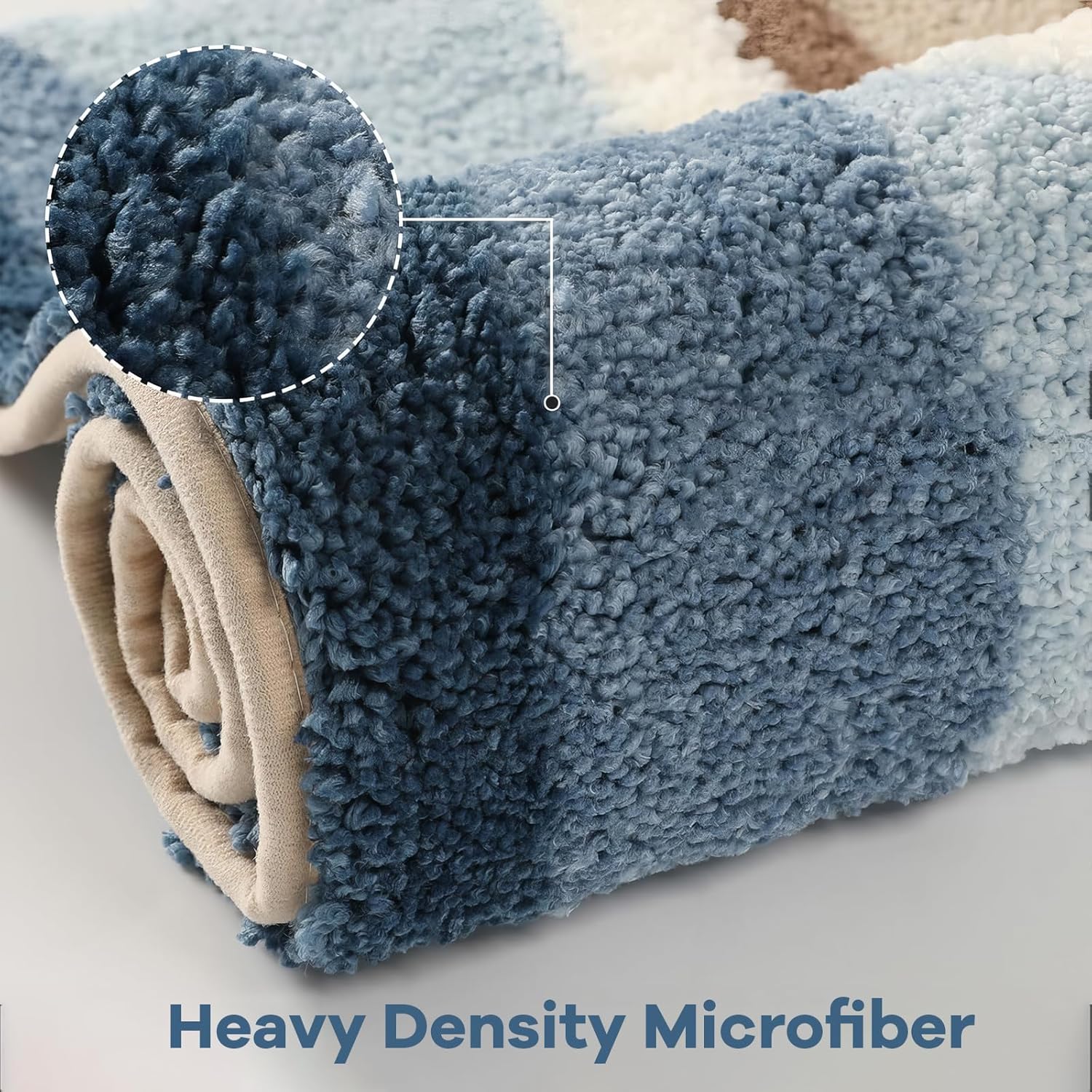 Beach-Themed Plush Bath Mat, Wave Sand & Footprint Non-Slip Rug with Non-Slip Backing, Soft Absorbent Polyester Floor Mat for Bathroom, Machine Washable Bath Mats 20 x 31 Inches