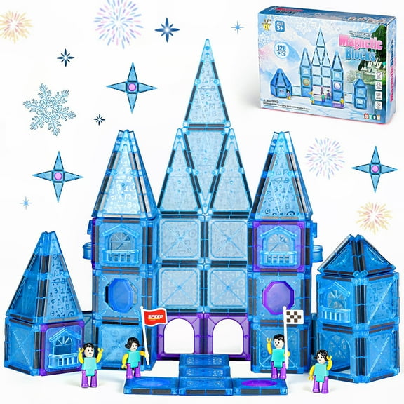 Beefunni Magnetic Building Set, Frozen Magnetic Tiles 128Pcs for Girls 3 4 5 6, Magnetic Blocks for Toddlers, Creative Learning Toys Playset Christmas Birthday Gift for Girls Boys 3 
