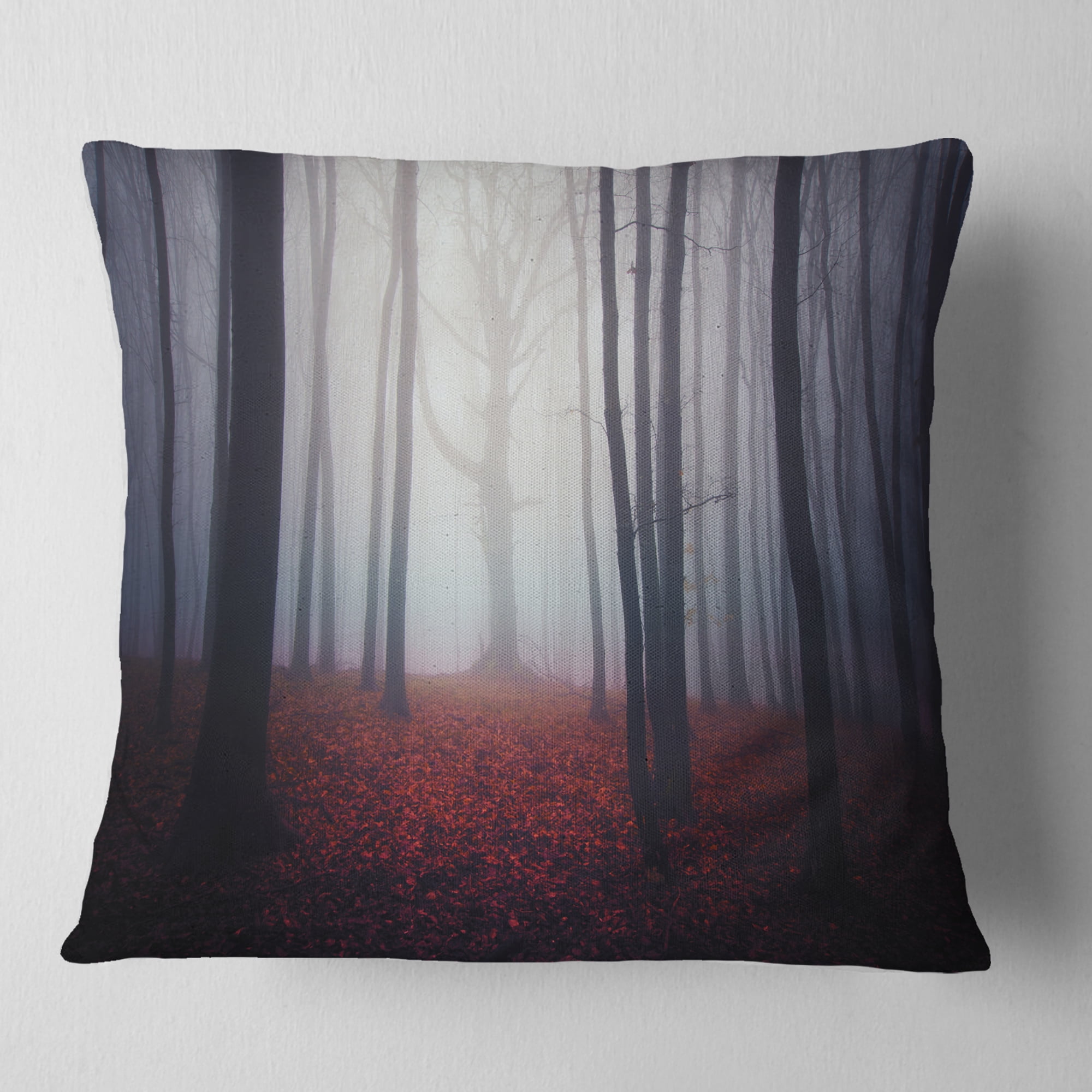 Designart Dark Spooky Misty Forest - Landscape Photo Throw Pillow - 18x18