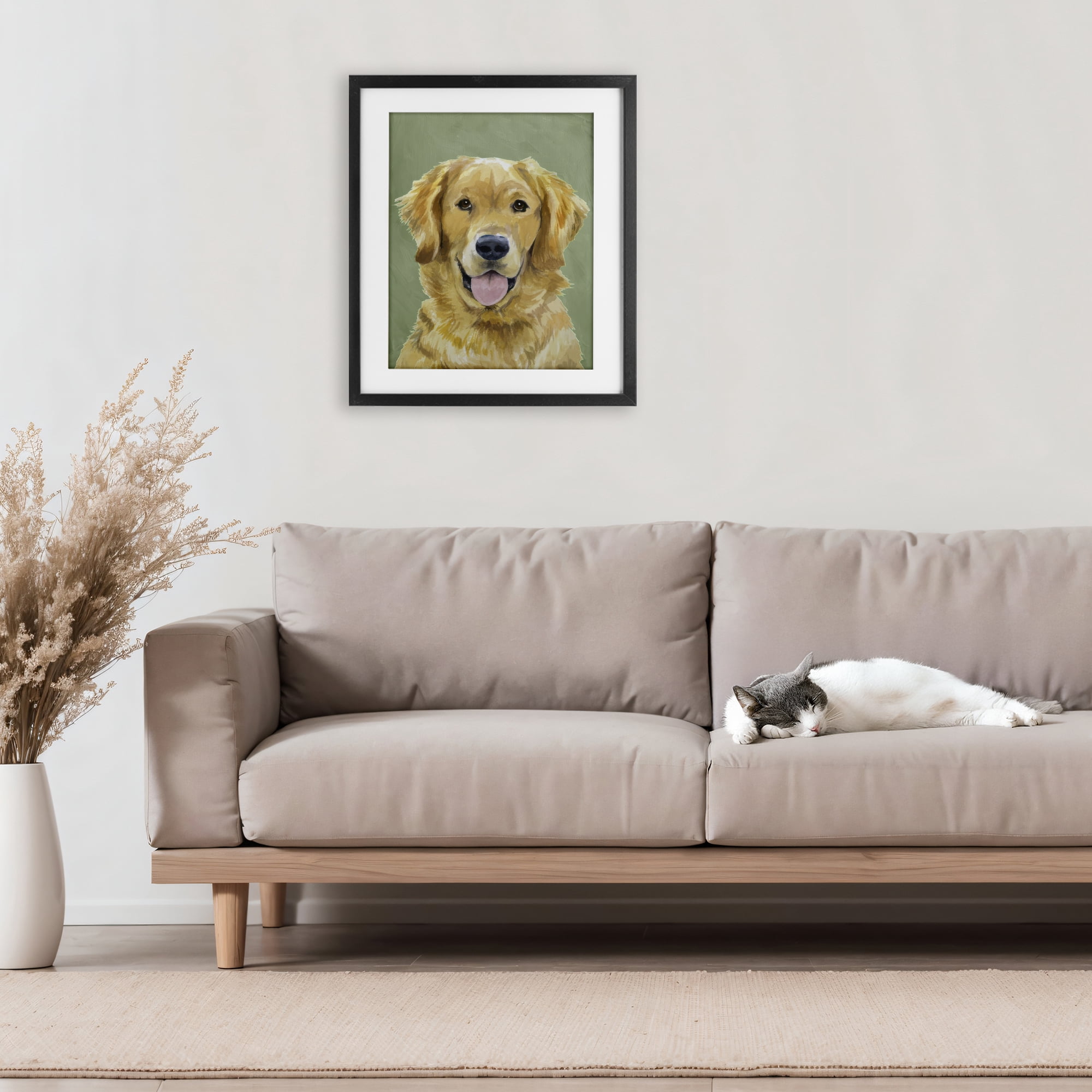 Stupell Industries Smiling Golden Retriever Portrait Black Framed Print Under Glass, design by Lil' Rue