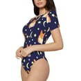 thumbnail image 2 of The Xecao Corgi Lying With Moons And Stars Women's Crew Neck Body Suit, a short-sleeved bodysuit and basic swimsuit, both comfort and style for dating and daily life, 2 of 9