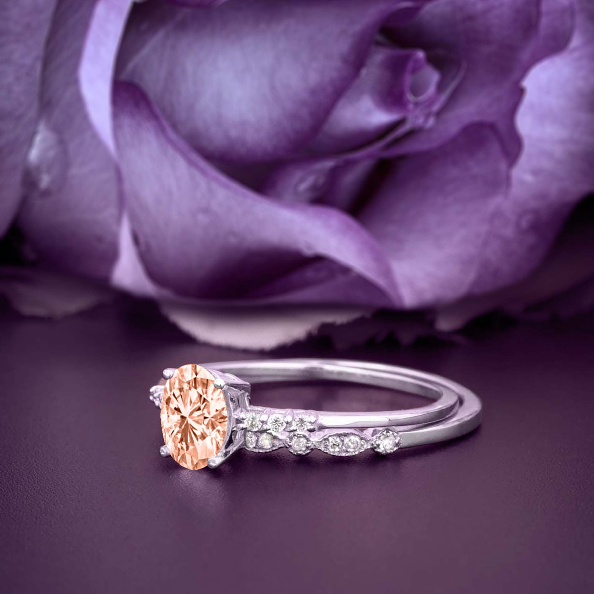 Vintage moissanite engagement ring,18k rose gold oval cut ring,Art deco ring,wedding woman Unique ring,Anniversary ring for her,Promise ring