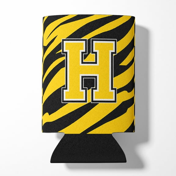 Letter H Initial Tiger Stripe - Black Gold  Can or Bottle Hugger