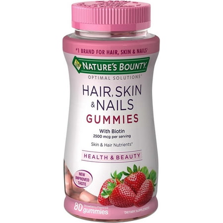 4 Pack - Nature's Bounty Optimal Solutions Hair, Skin and Nails Gummies with Biotin, Strawberry Flavored 80