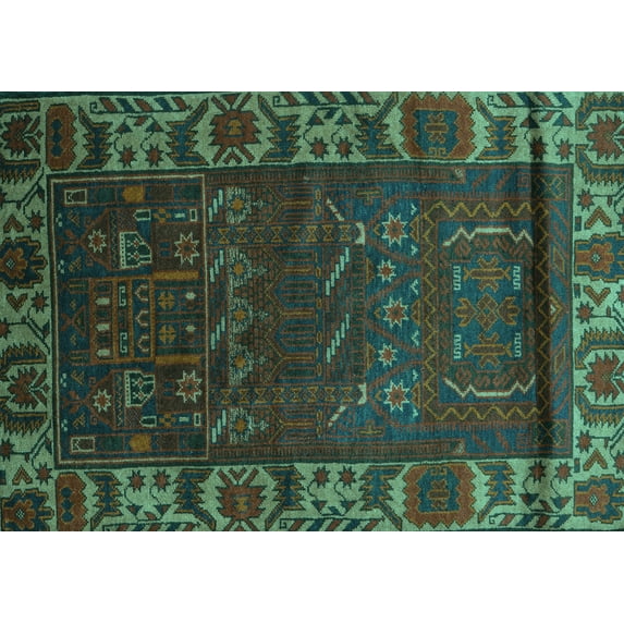 Ahgly Company Indoor Rectangle Persian Turquoise Blue Traditional Area Rugs, 2' x 5'