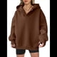 thumbnail image 2 of Sudadera con Capucha de Gran Tamaño para Mujer, Cuello en V, Forro , Larga, Estilo Y2K, Ropa de Otoño A Marrón Oscuro M, 2 of 9