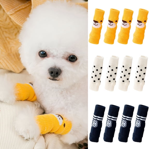 TELOLY 4Pcs Non-Slip Dog Socks Pet Paw Protectors with Grips Soft Knit Dog Socks for Small Medium Pets Dogs Cats Indoor Wear