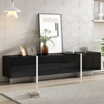 Harper & Bright Designs Contemporary Rectangle TV Stand for 80 inch TV Unique TV Console Table with High Gloss UV Surface for Living Room, Black