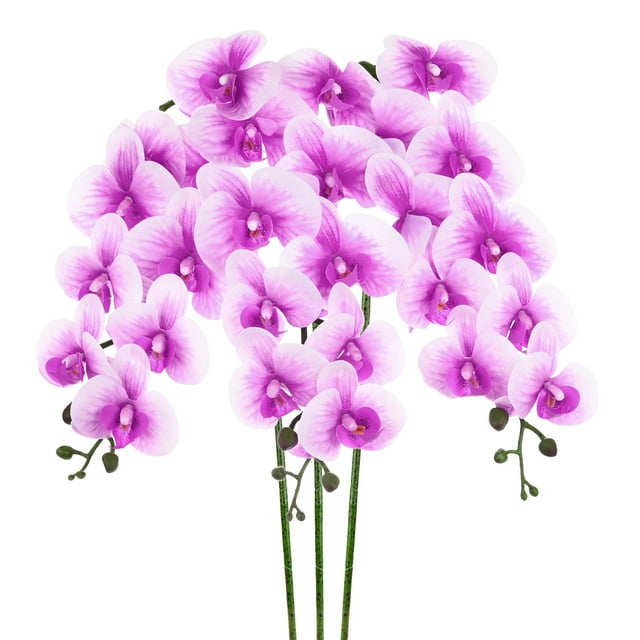 Uxcell 3-Pack Flores de Orquídea Artificial 9 Pétalos Grandes 37 Pulgadas Ramo de Seda Phalaenopsis Púrpura Oscuro Blanco Falsas Orquídeas para Hogar/Boda