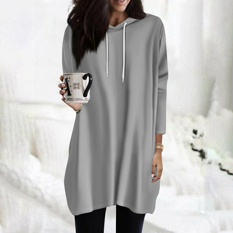 GXIPO Hoodies for Women 3 4 Length Sleeve Pullover Long Shirts with Pockets Oversized Hoodie Tunic Tops Comfy Ladies Hoodies Solid Plain Light Gray XL Walmart