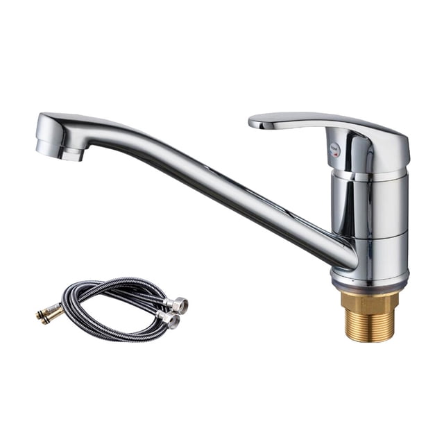 MasteelfCA Alloy Column Hot And Cold Water Bathroom Counter Basin Copper Water Faucet (Silver)