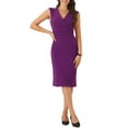 thumbnail image 1 of Vestido de tubo sin mangas con cuello en V para mujeres Inspire Chic, vestido de lápiz con cinturón para el trabajo, color púrpura oscuro, talla M, 1 of 6