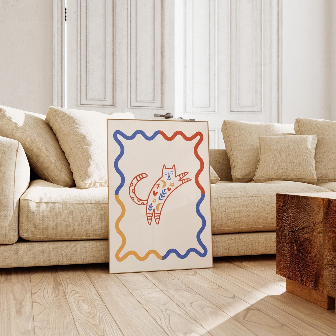 Trendy Cat Abstract Retro Art Print Wall Art Print