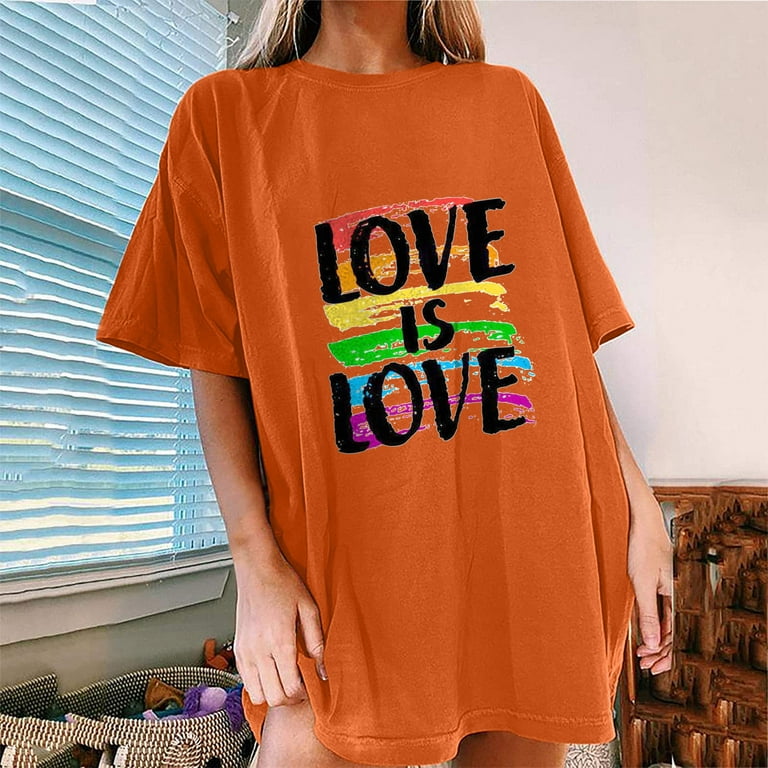 HAPIMO Women's Fashion Shirts Summer Classic Clothes for Girls Round Neck T- shirt Comfy Casual Loose Blouses Solid Color Print Tops Short Sleeve Tees  Orange XL 