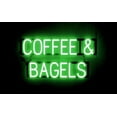 thumbnail image 1 of SpellBrite COFFEE & BAGELS LED Sign for Business. 29.9" x 15.0" Green COFFEE & BAGELS Sign Has Neon Sign Look With Energy Efficient LED Light Source. Visible from 500+ Feet, 8 Animation Settings., 1 of 4