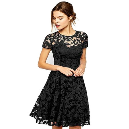 OUMY Women Short Sleeve Lace Cocktail Evening Party Mini Dress