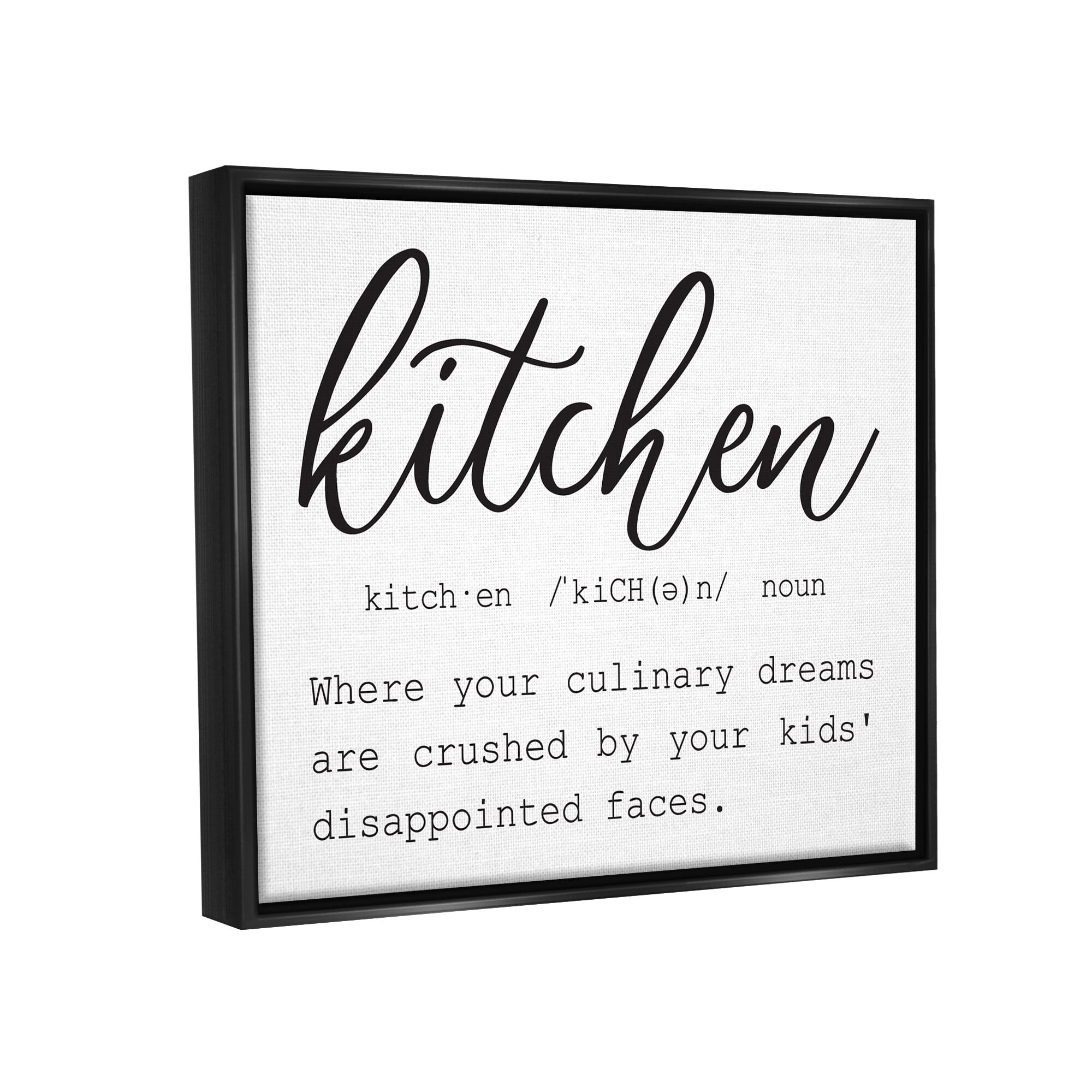 Stupell Industries Funny Kitchen Phrase Definition Cooking Typography Graphic Art Jet Black Floating Framed Canvas Print Wall Art, Design by Lettered and Lined