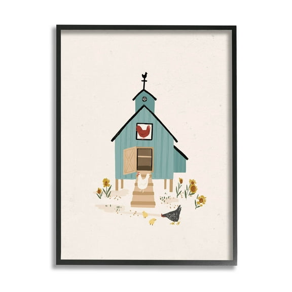 Grazing Chickens Hens Farm Animals & Insects Graphic Art Black Framed Art Print Wall Art