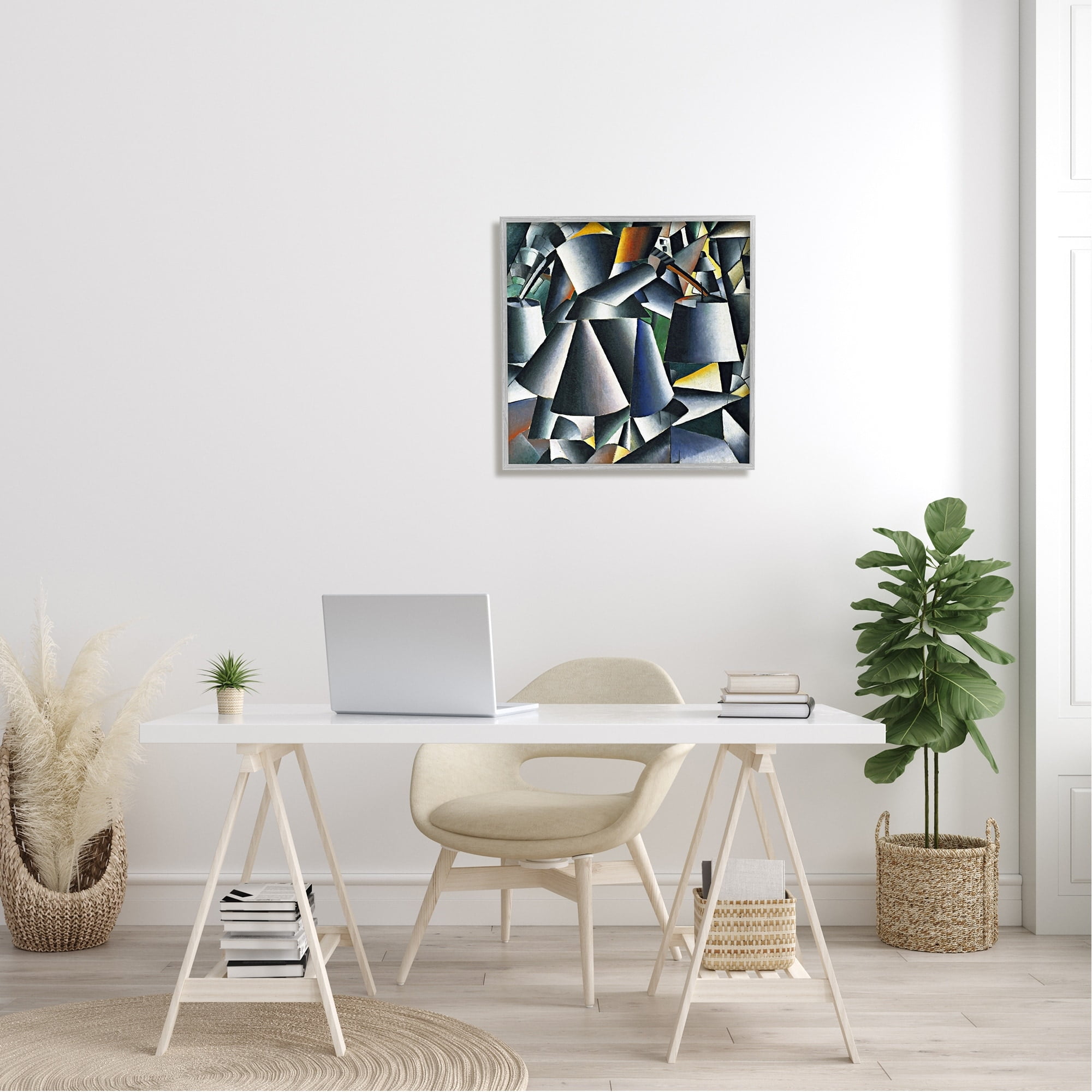 Stupell Industries Woman with Pails Kazimir Malevich Classic Abstract Painting Painting Gray Framed Art Print Wall Art, Design by one1000paintings
