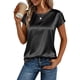 thumbnail image 1 of TaTaai Women's Lightweight Satin Blouse Round Neck Short Sleeve Business Casual Wear Sheen Fabric Office T-shirt Style Top Gift, 1 of 6