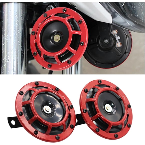 CGEAMDY 2 Pieces 12V Car Horn Kit Car Horn Super Loud High Tone and Low Tone Metal Twin Horn Kit 12V Car Speaker Air Horns with Bracket For Vans Trucks Off-Road Vehicles(Red)