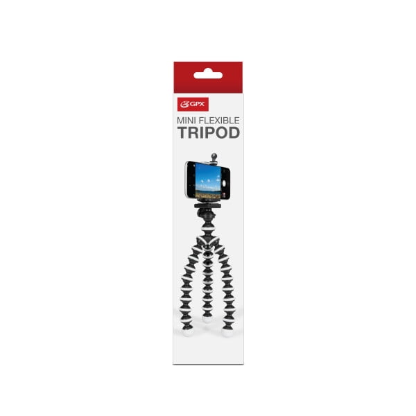 GPX Bendable 10 inch Tripod with 10-Section Legs and Slip-Resistant Grips, Universal, TPD108B, Black
