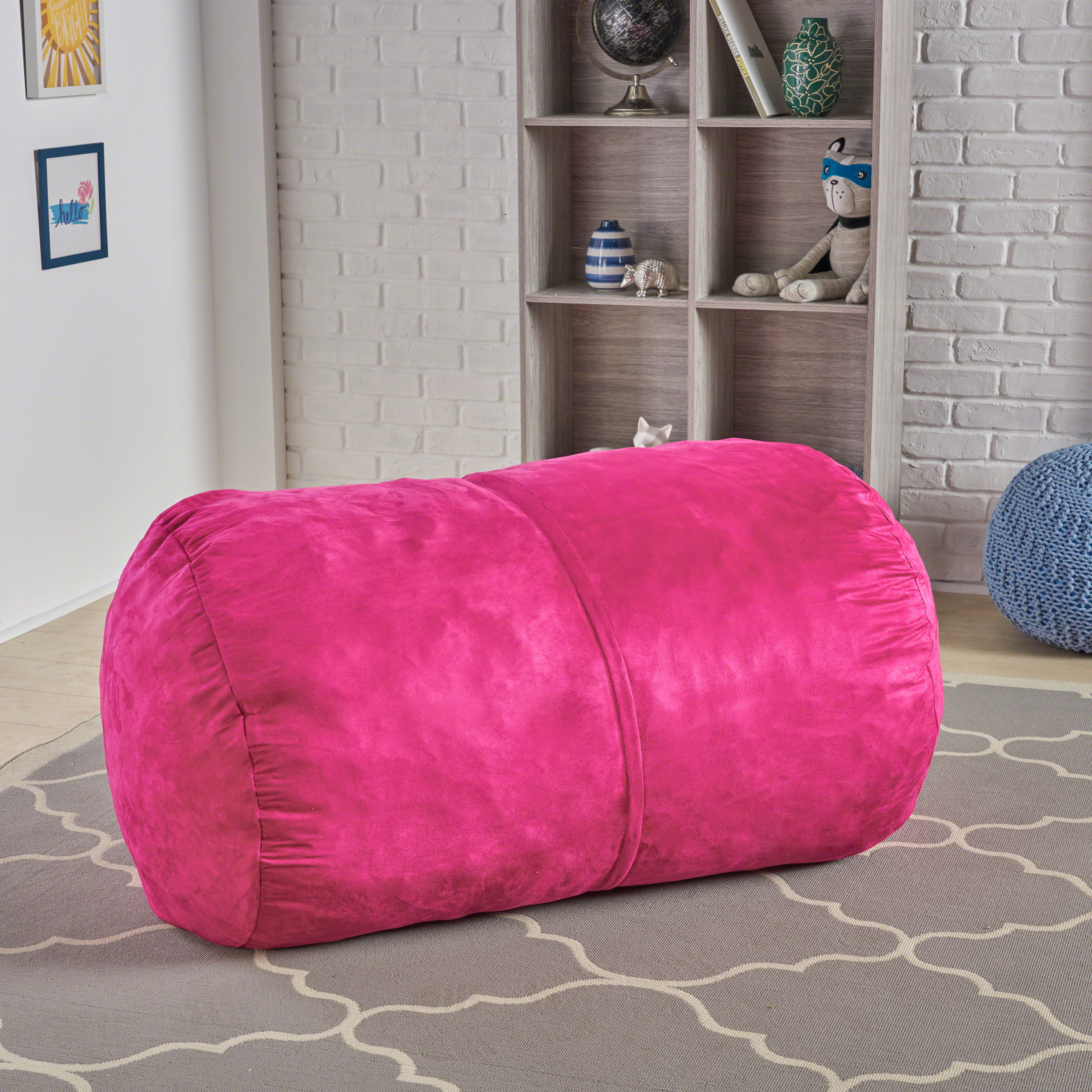 Genevieve Traditional 4 Foot Suede Bean Bag (Cover Only), Fushcia - image 5 of 6