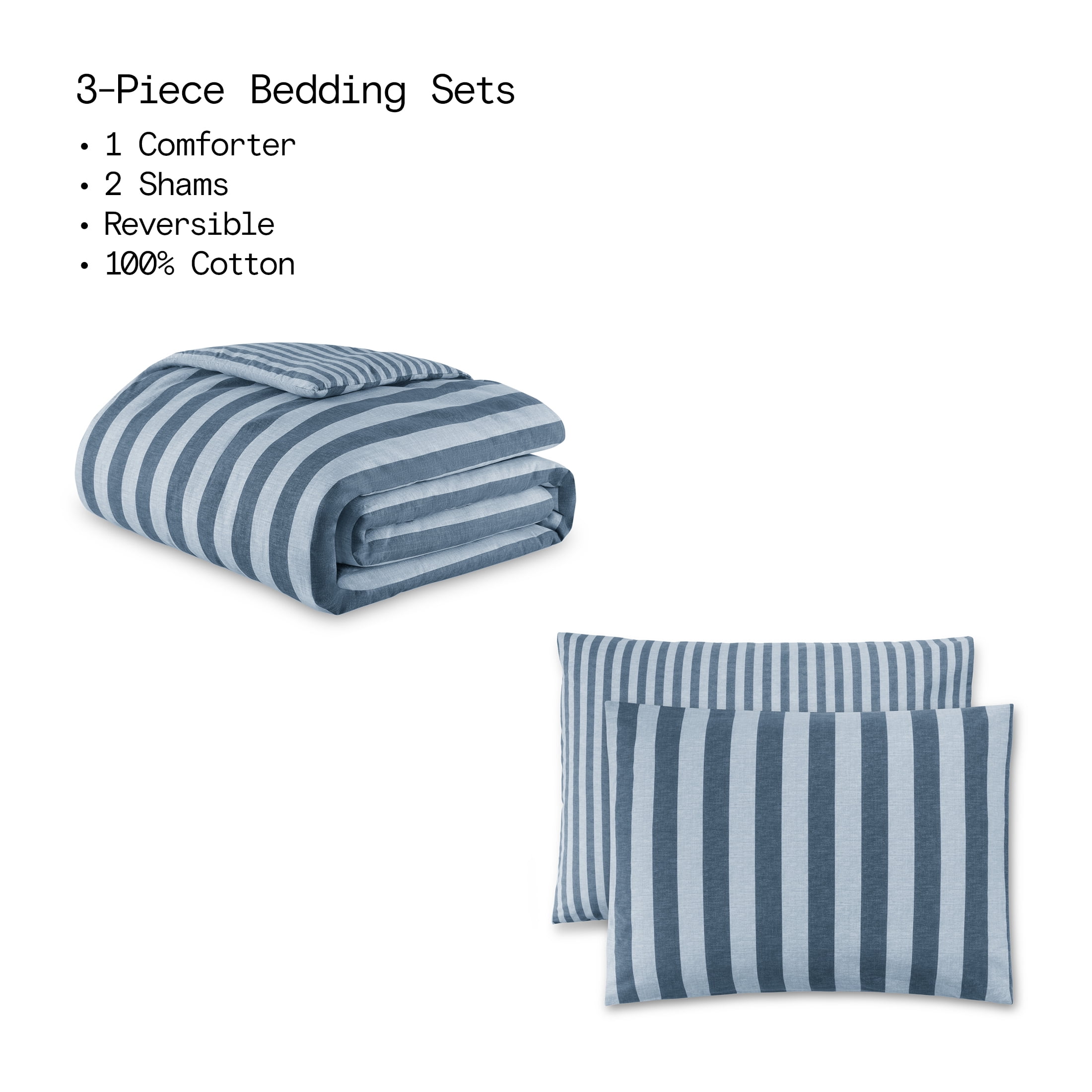 Beautiful 100% Cotton Striped 3-Piece Starry Night Blue Comforter Set, King by Drew Barrymore