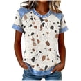 thumbnail image 1 of Tops de Manga Corta para las Mujeres Encaje Suelto Cuello Redondo Casual Color Sólido Blusa Camiseta Tops Sueltos, 1 of 5
