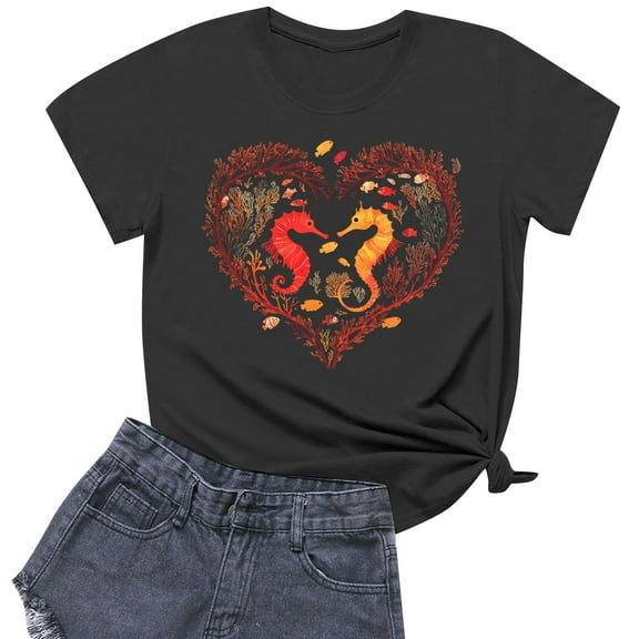 NAMTYQX Women's Blouses Hawaiian Graphic Loose Fitting Airoft Gemusterte Short Sleeve Plus Size Stretchy Scoop Neck Womens Tshirts Cotton Loose Fit Black Size S
