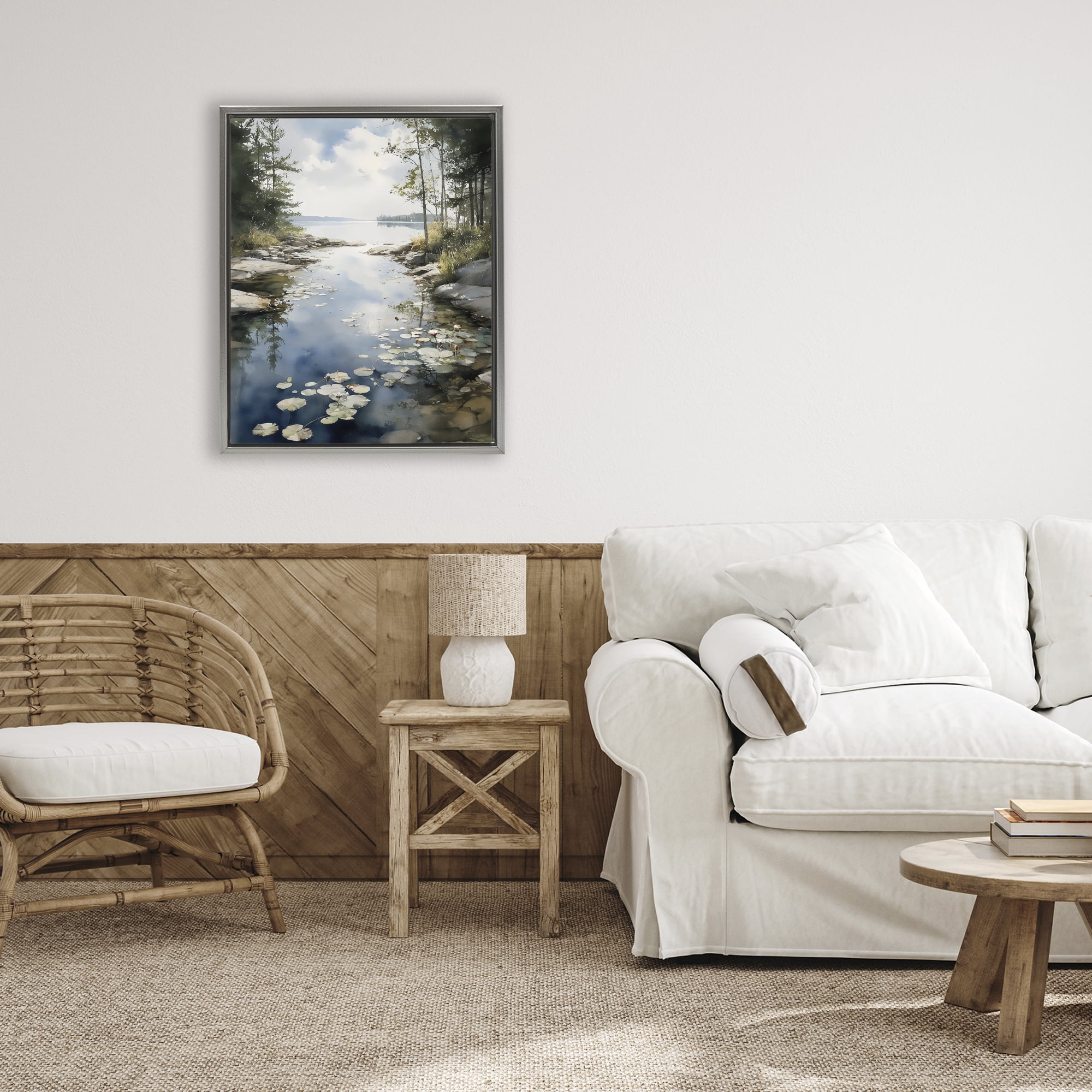 Stupell Industries Lilypad Inlet Reflection Gray Framed Floater Canvas Wall Art, design by Franklyn Gregory