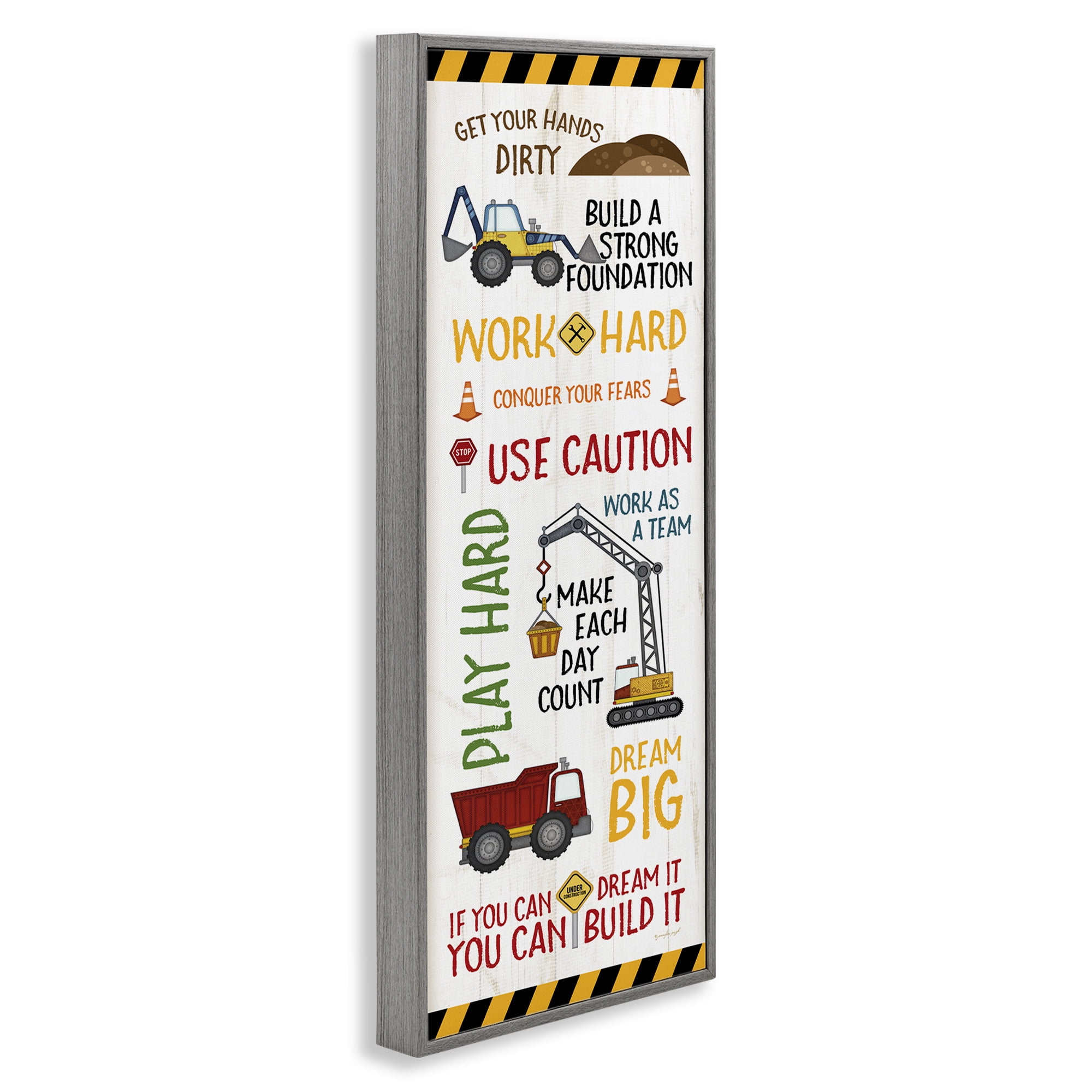 Stupell Industries Kids' Construction Zone Vehicles Transportation Painting Gray Framed Art Print Wall Art, 13 x 30