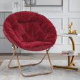 thumbnail image 4 of MoNiBloom Saucer Chair Soft Faux Fur Oversized Folding Accent Chair Lounge Lazy Chair Moon Chair with Metal Frame for Bedroom Living Room, Red, 4 of 10